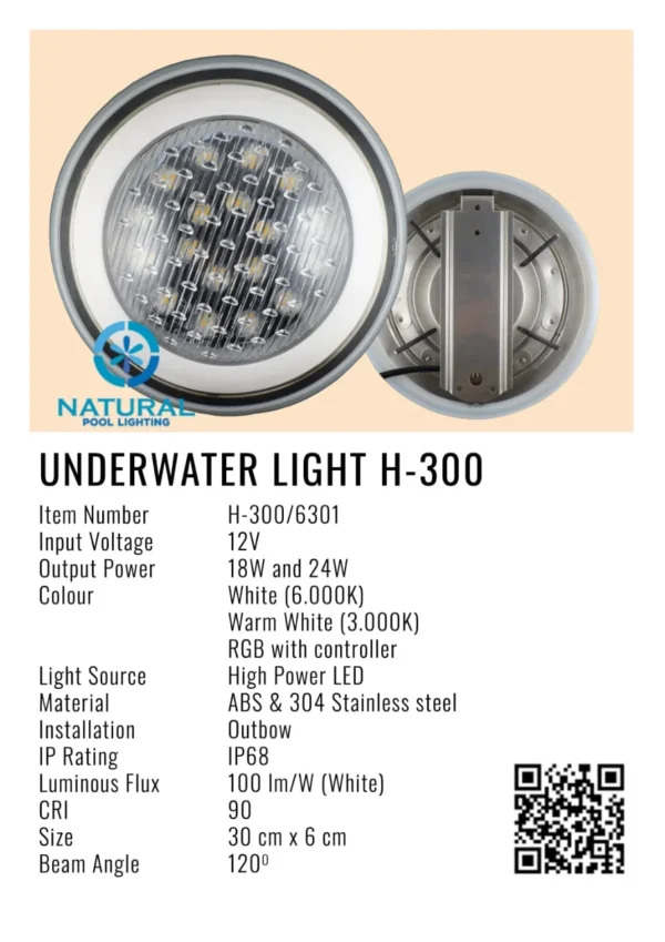 spesifikasi lampu kolam renang LED H300 18 watt